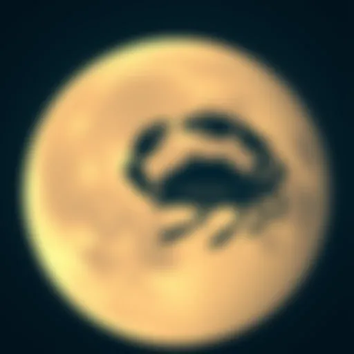 A full moon with the Cancer zodiac symbol in the foreground, symbolizing the connection between lunar phases and emotions.