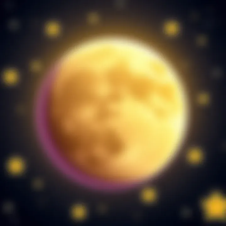 A cartoon depiction of the moon with a cheese texture, surrounded by stars
