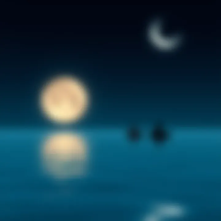 A serene scene showing a crescent moon illuminating a calm night sky, reflecting on water. This represents the connection between the Moon's strength and emotional well-being.