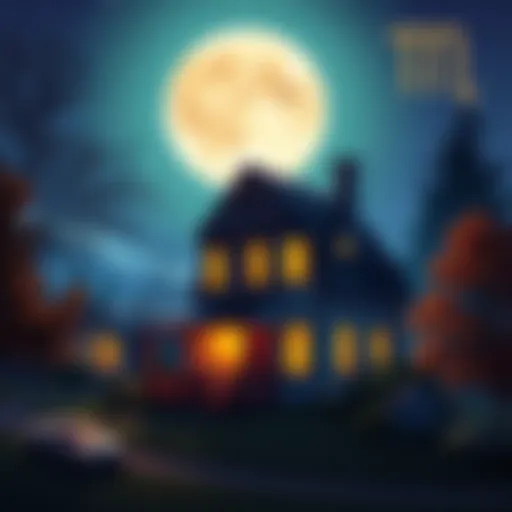 Illustration showing a full moon positioned above a house, symbolizing wealth and emotional security in astrology.
