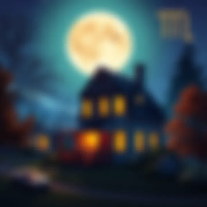 Illustration showing a full moon positioned above a house, symbolizing wealth and emotional security in astrology.