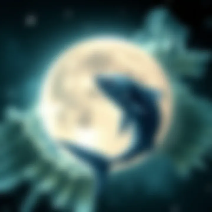 Moon in Pisces Astrology A depiction of the Moon with a dreamy, watery background representing Pisces in astrology, illustrating emotional influences and traits.