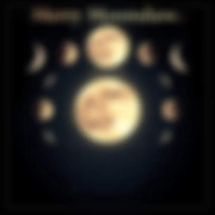 A calendar page showing various moon phases throughout the year, with a focus on the full moon, new moon, and crescent shapes in the night sky.