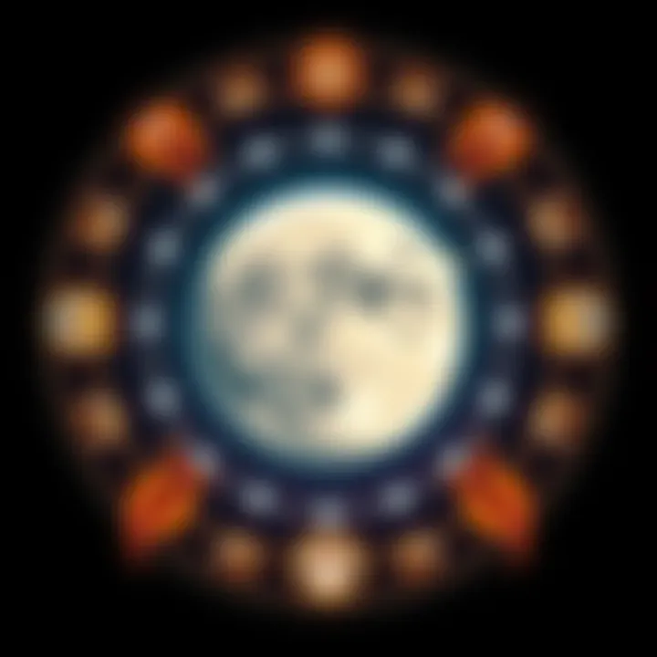 The Moon surrounded by symbols representing Rahu and Ketu, showcasing their influence in astrology