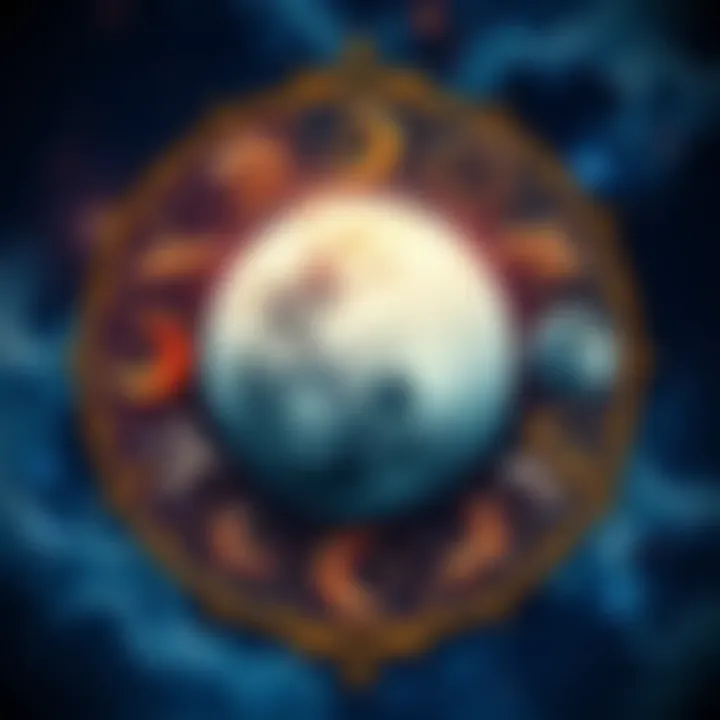 Illustration showing different zodiac signs with a prominent moon symbol in the center, highlighting the relevance of moon signs in astrology