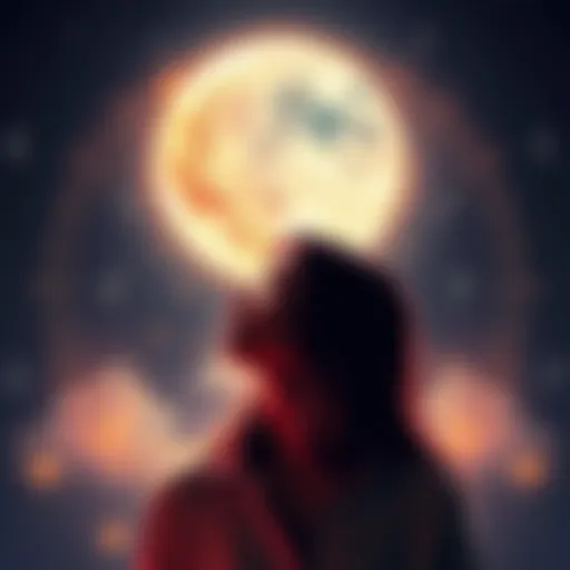 A person reflecting on their emotions under a crescent moon, surrounded by astrological symbols, symbolizing the connection between conscious choices and Moon sign influence.