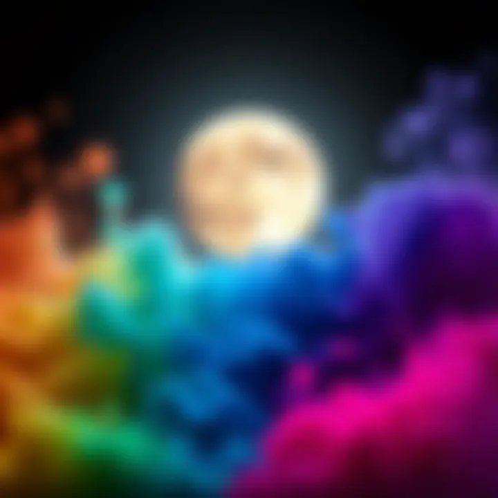 Colors Reflecting Moon Signs A variety of colors representing different moon signs with a moon in the background