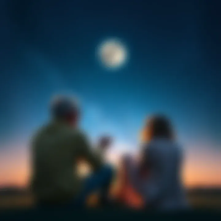 Moon Sign Compatibility Two people sitting together under a starry sky, discussing their moon signs and how it affects their relationship.