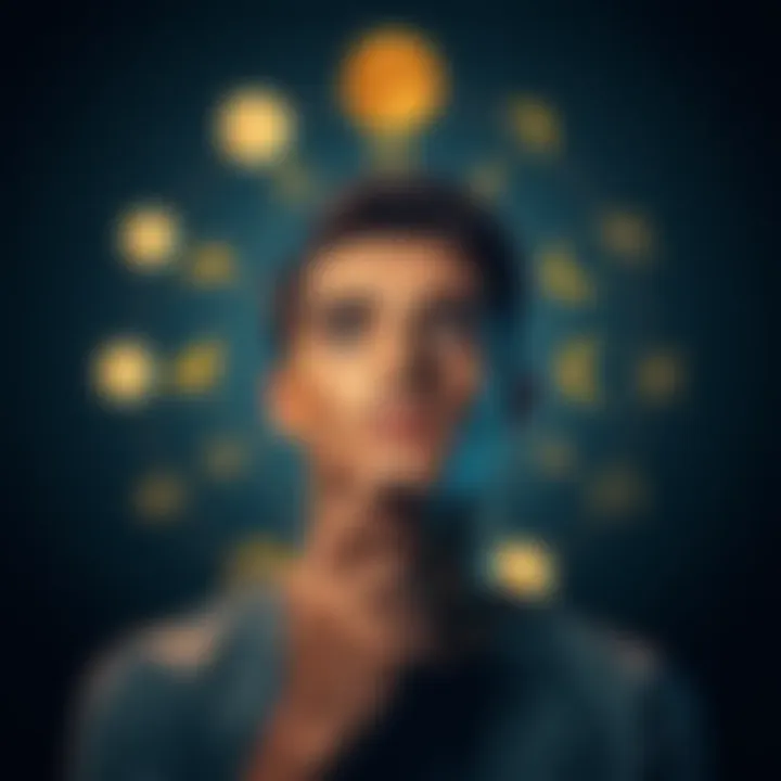 Moon Sign Connection A person reflecting on their moon sign traits, surrounded by symbols of different moon signs, with a thoughtful expression.