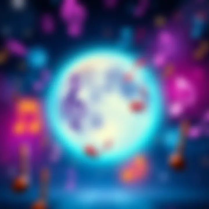 A colorful illustration showing various music notes surrounded by astrological symbols representing different moon signs.