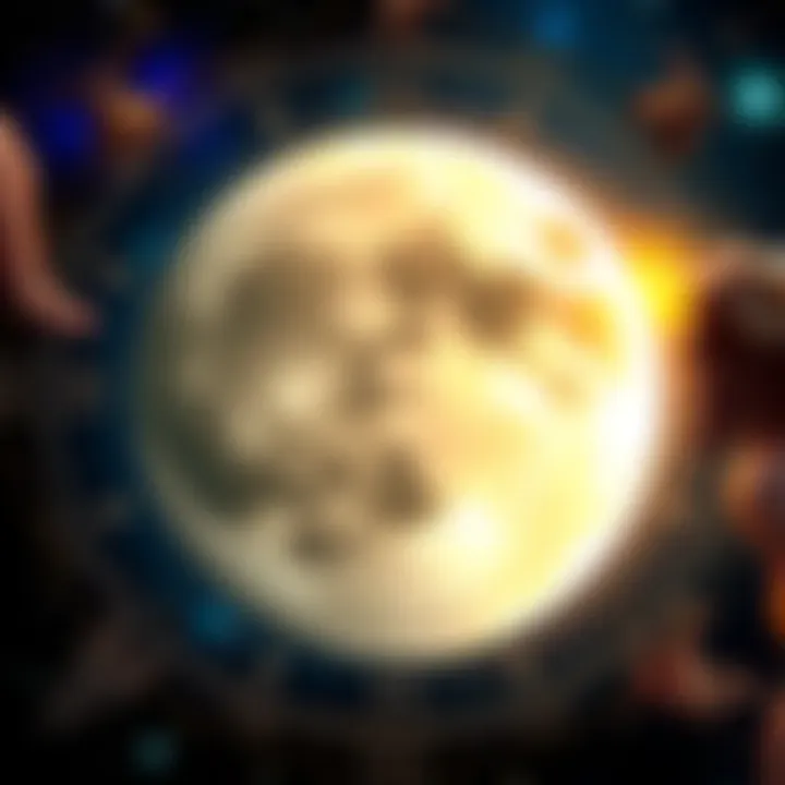 Illustration of the Moon surrounded by zodiac signs, representing emotions and relationships based on Vedic Astrology.