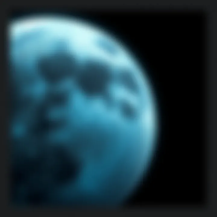 View of the Moon's surface Close-up of the Moon showing craters and surface details with a faint glow