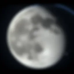 A clear view of the Moon showing its craters and surface details, with Earth visible in the background as a small blue sphere.
