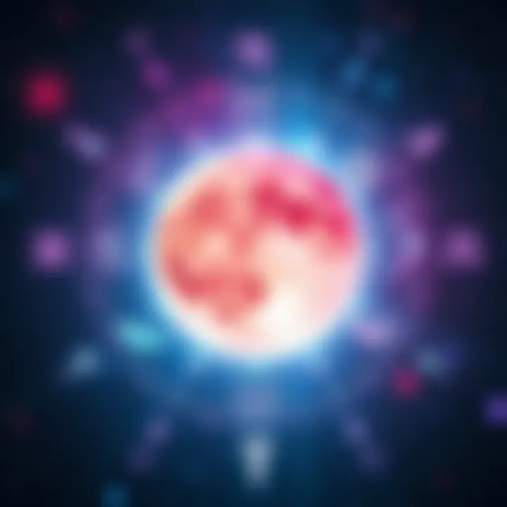 Illustration showing the Moon surrounded by astrological symbols related to mental health