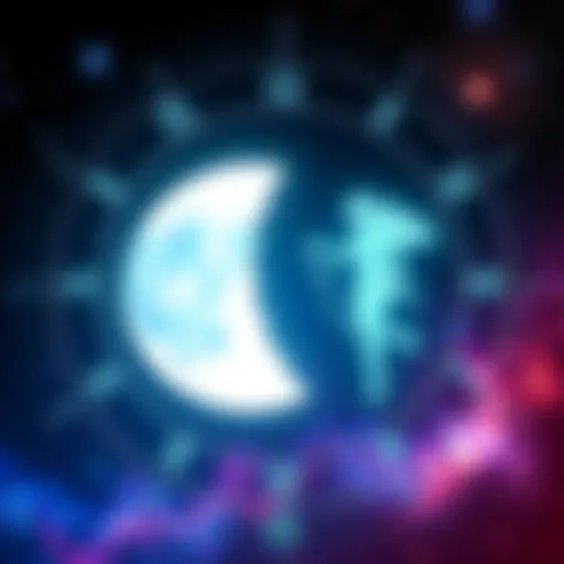 A colorful graphic showing the Moon and Venus symbols with zodiac signs around them, representing attachment styles in astrology.