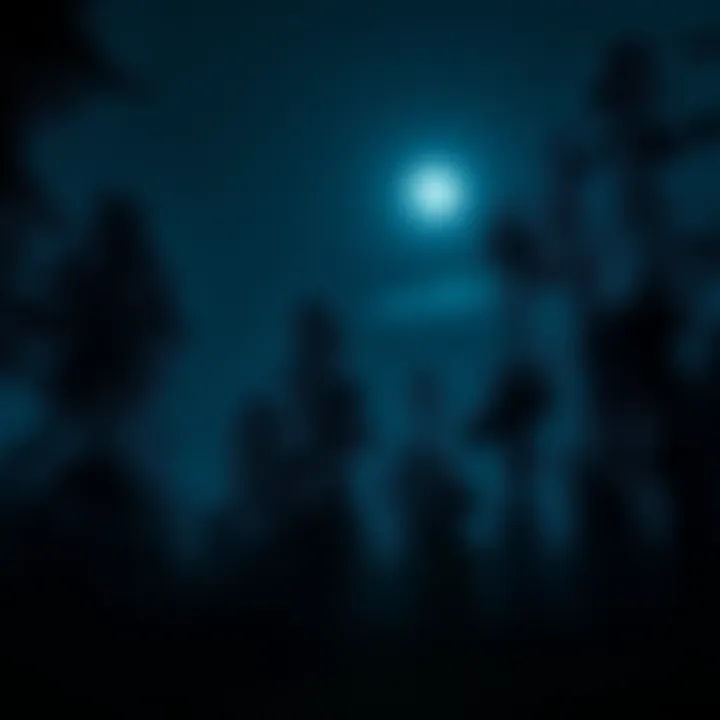 Moonlight illuminating a quiet forest A serene forest under moonlight, symbolizing transformation and silent suffering.