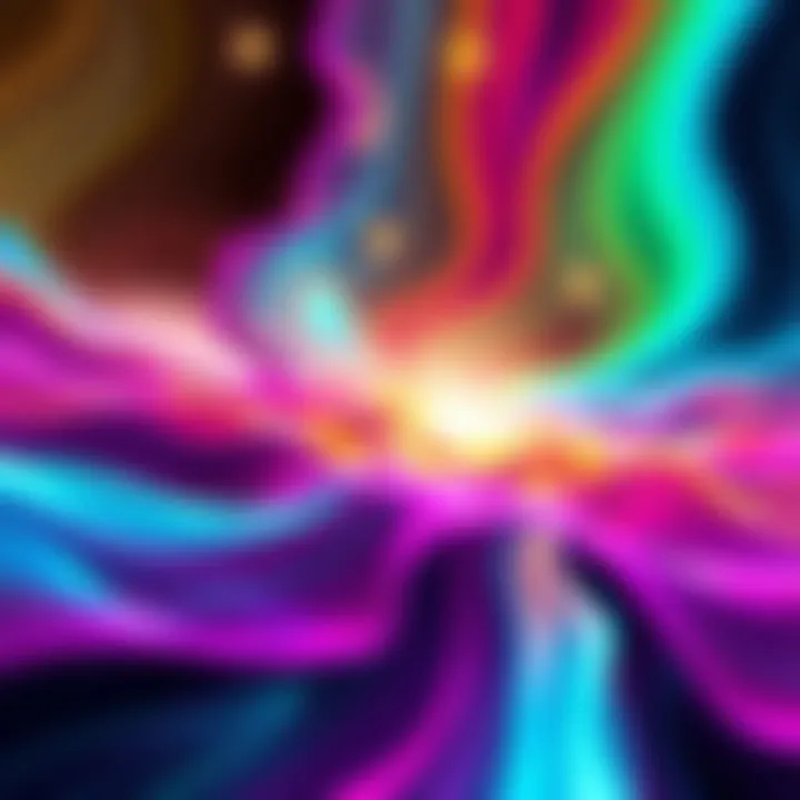 Morphic Fields Concept An abstract representation of morphic fields with colorful waves and shapes symbolizing energy and reality shifts.