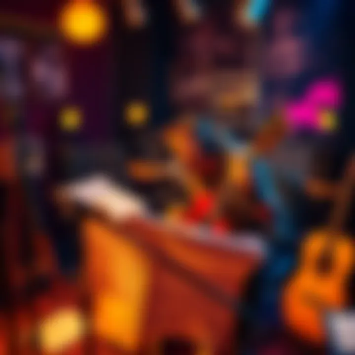 Morrissey in a studio recording his album Morrissey passionately recording music in a studio, surrounded by instruments and notes, hinting at themes of controversy and conspiracy related to the Notre Dame fire