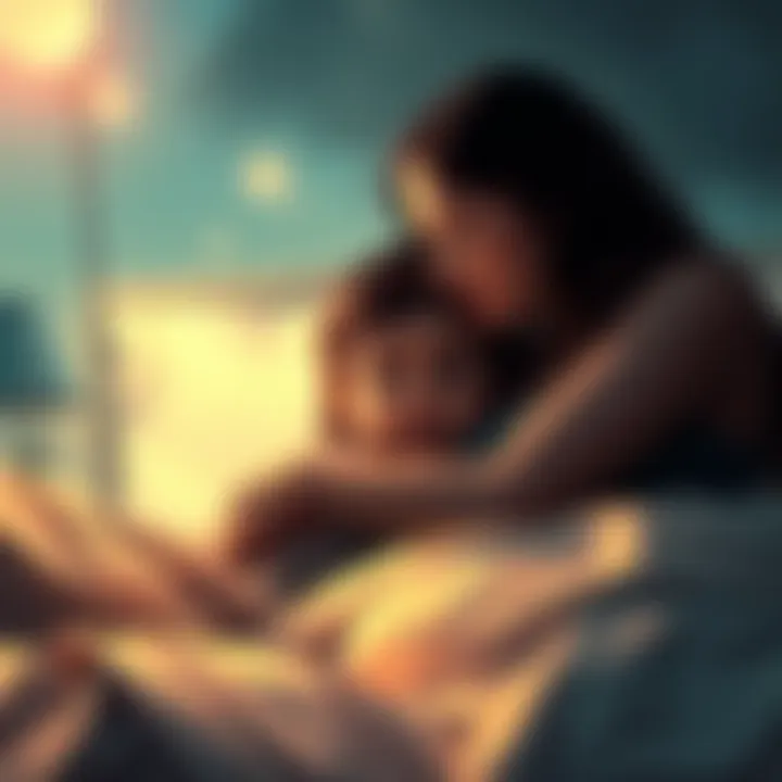 A mother comforting her child in a dreamlike setting, symbolizing emotional support and life changes