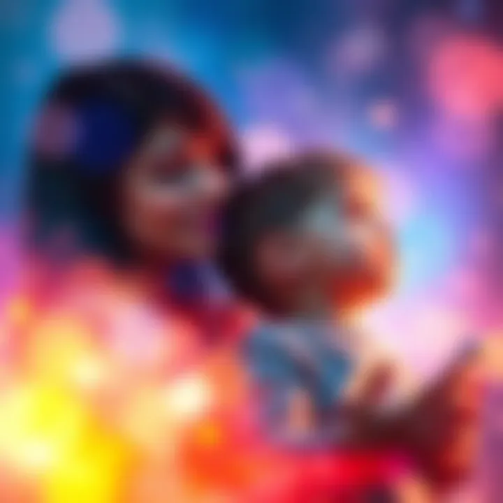 A mother and her two-year-old son gaze at vibrant auras surrounding them, showcasing their connection to aura perception.