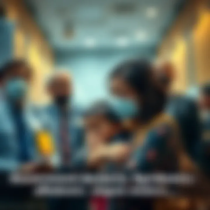 Mother and child in panic A worried mother clutches her child as officials approach them with serious expressions during an epidemic announcement.