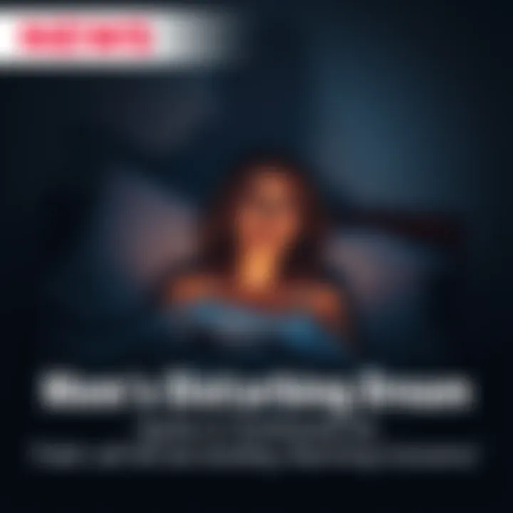 A mother sitting up in bed, looking startled and worried after having a disturbing dream about death, with a dark room around her.