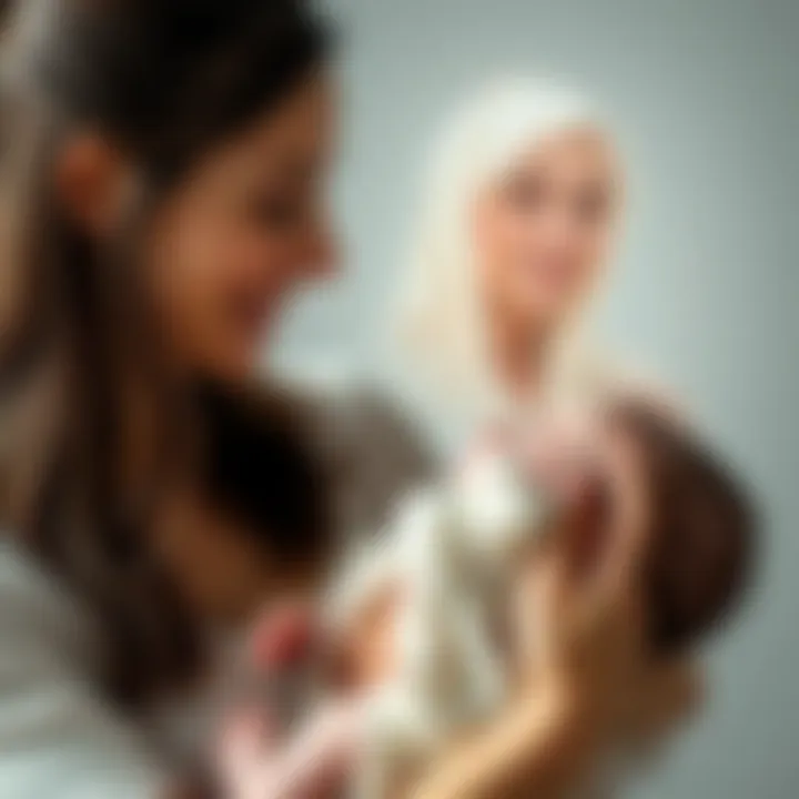 A mother gazes affectionately at her baby, symbolizing family connections and love, while a faint image of a woman in the background represents the great aunt's spirit.