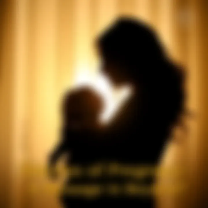 Mother and baby silhouette A silhouette of a woman holding a baby, symbolizing connection and care, with a soft glow in the background