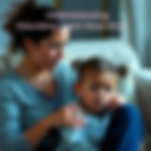 A mother and child share a moment of concern, depicting an emotional bond. The mother looks worried while holding the child close. Soft lighting adds to the mood of the scene.