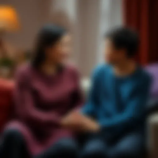 A mother and her child sitting together, holding hands with warm smiles, symbolizing support and understanding in a challenging relationship.