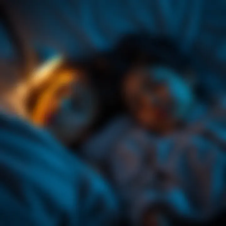 A mother and her child asleep side by side, both showing expressions of calmness despite the topic of nightmares, with a nightlight softly illuminating the room.