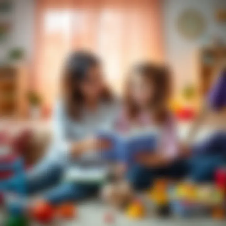 A mother and her Gemini daughter sit together, smiling and engaging in a playful conversation, surrounded by colorful toys and books, showing a supportive relationship.