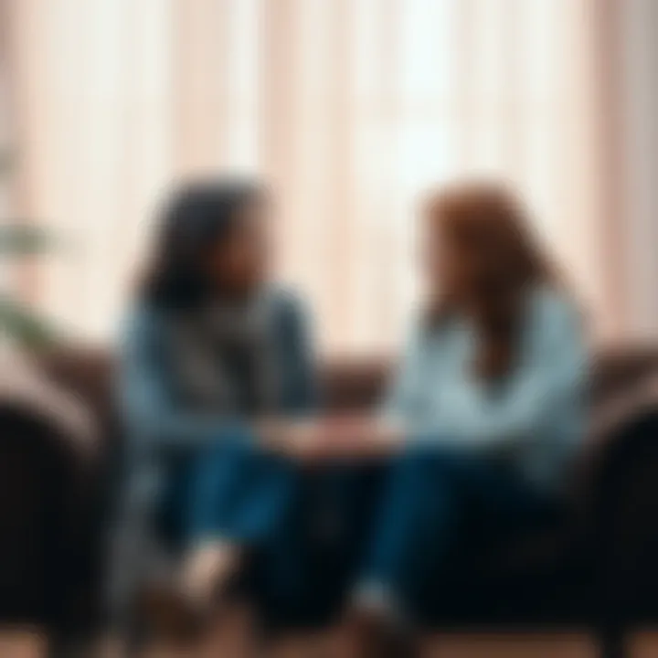 A mother and daughter sitting across from each other, expressing serious emotions during a discussion about boundaries, representing the process of breaking toxic ties.