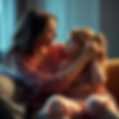 A mother embraces her daughter, both looking thoughtful and connected as they sit together, with a soft glow around them symbolizing love and memories.