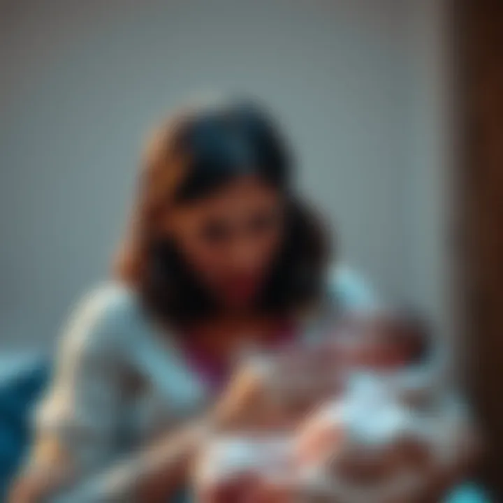 A woman looks horrified while cradling a baby, reflecting deep emotional conflict and dread about motherhood