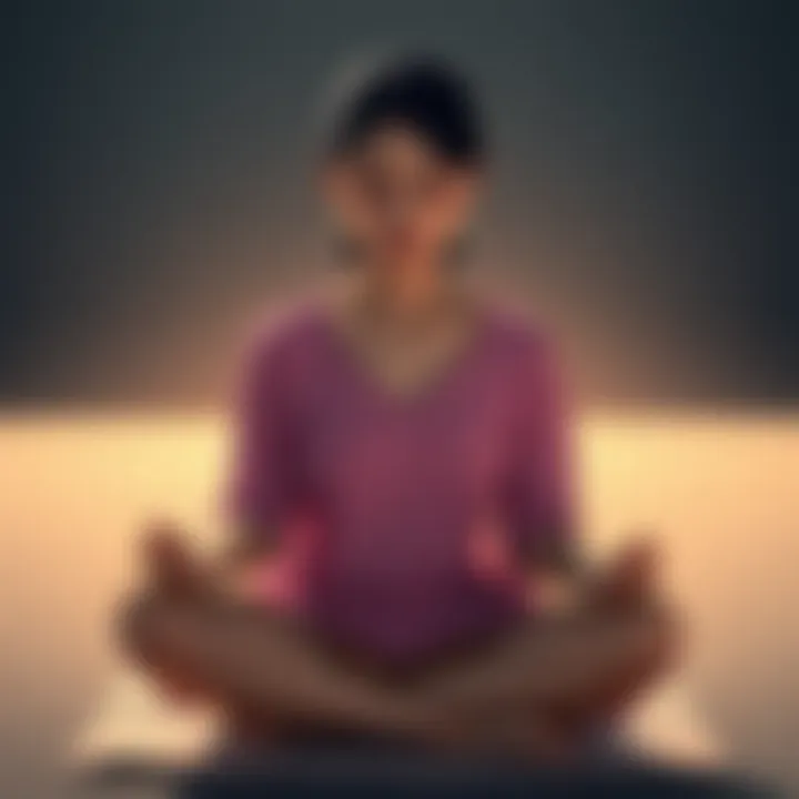 A mother sitting cross-legged with closed eyes during meditation, showing a calm face but with tears streaming down, reflecting deep emotions