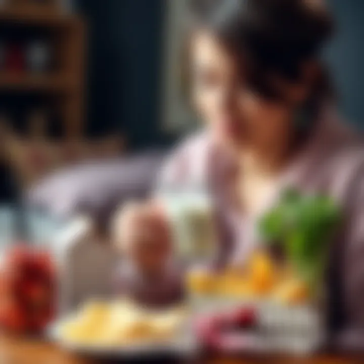 A new mother thoughtfully presenting breast milk alongside other food items in a respectful manner.