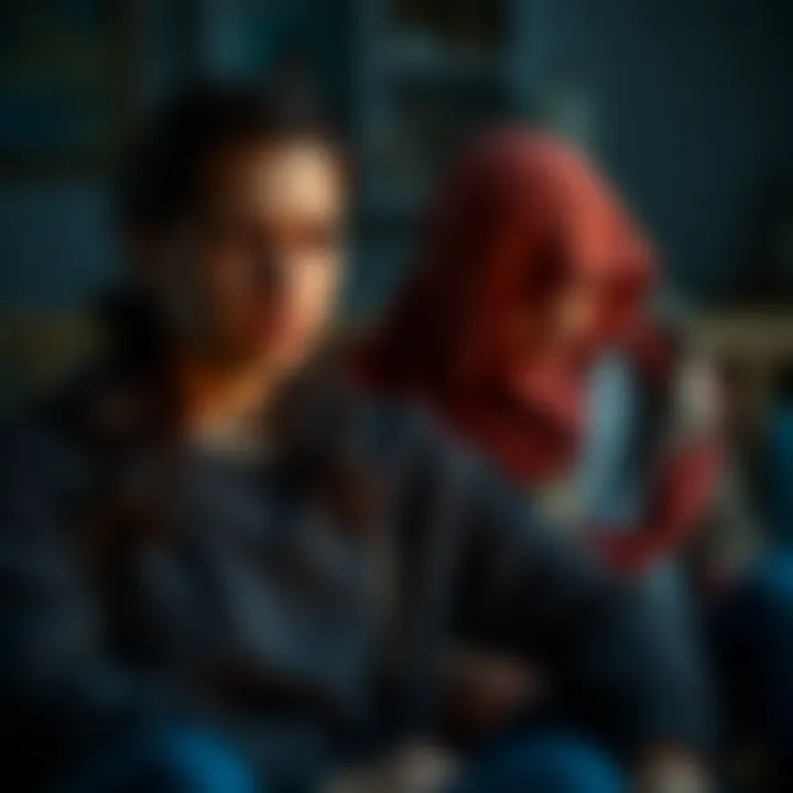 A young man and his mother sit together, both looking worried and deep in thought, reflecting their shared nightmare experience.