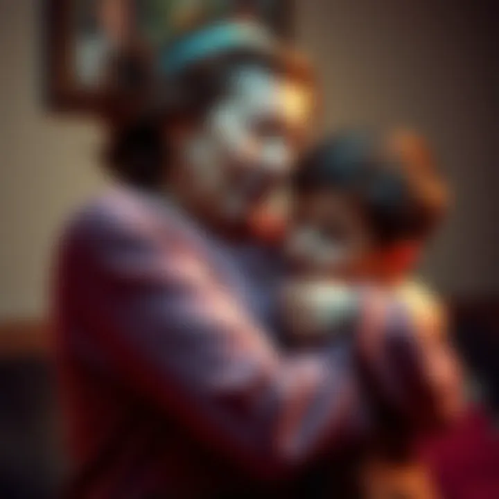 A mother holds her son close, both looking thoughtful and emotional, symbolizing strong family bonds.