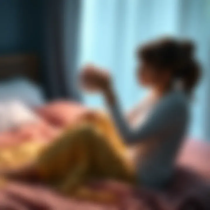 A tired mother sitting on her bed with her head in her hands, reflecting on her sleep issues and hormonal changes.