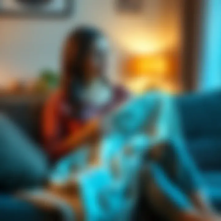 A 35-year-old mother sits on a couch, holding a soft baby blanket in her lap, looking reflective and hopeful about family expansion.