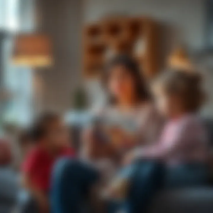 A mother sits with her children in a cozy living room, looking thoughtful and hopeful while holding a family photo.