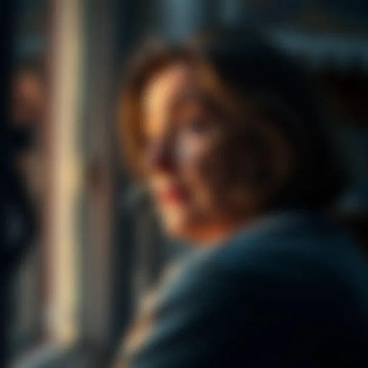 A concerned mother gazes out a window, feeling anxious about future events, recalling her intuition before COVID-19.