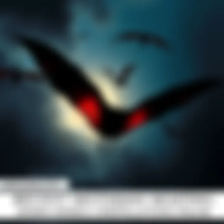 A silhouette of Mothman with large wings flying in a dark night sky, creating an eerie atmosphere.