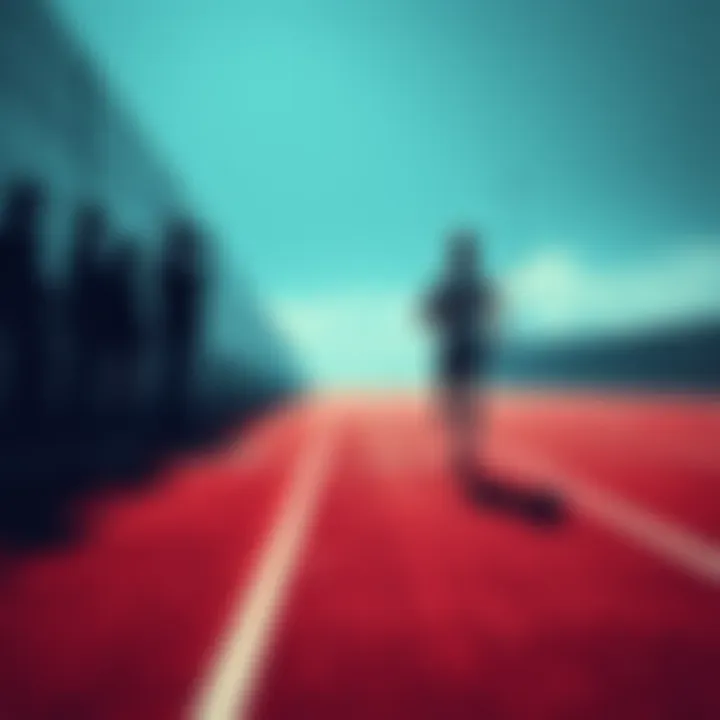 A person running on a track with shadows of critics behind them, showing strength and determination in the face of negativity.