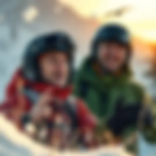 A medium passionately warns a mountain racer about a dangerous turn, with emotional expressions on their faces, surrounded by a mountain backdrop.