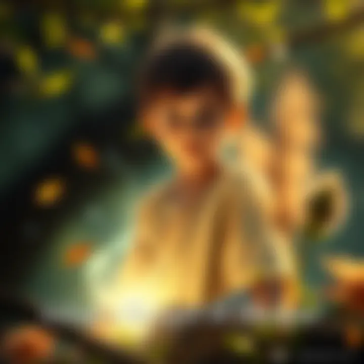 A movie poster featuring a young boy with a glowing aura, surrounded by nature, symbolizing innocence and wonder, representing themes from the Infancy Gospel of Thomas.