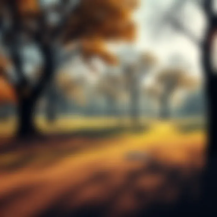 Illustration of moving shadows cast by trees in a park, showcasing the play of light and darkness on the ground.