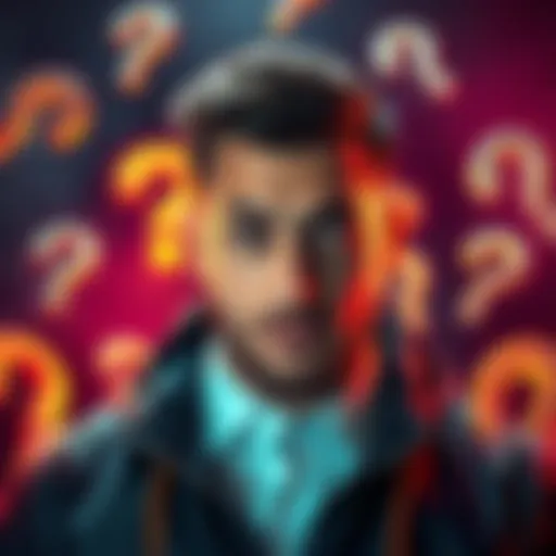 A social media influencer known for philanthropy, Mr. Beast, surrounded by question marks symbolizing controversy and debate about his persona.