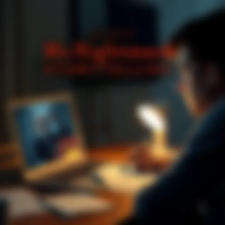 A person watching a Mr. Nightmare video on a laptop with a thoughtful expression, surrounded by notes and a pen, indicating feedback on storytelling style.